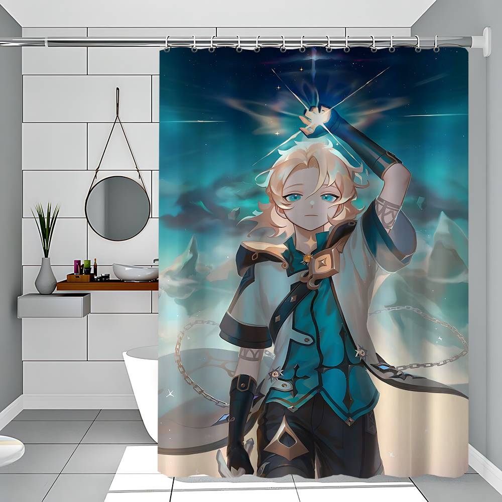Genshin Albedo Shower Curtain With Waterproof And Mold Resistant Shower Curtain Polyester Durable Bathroom Screen With Hook