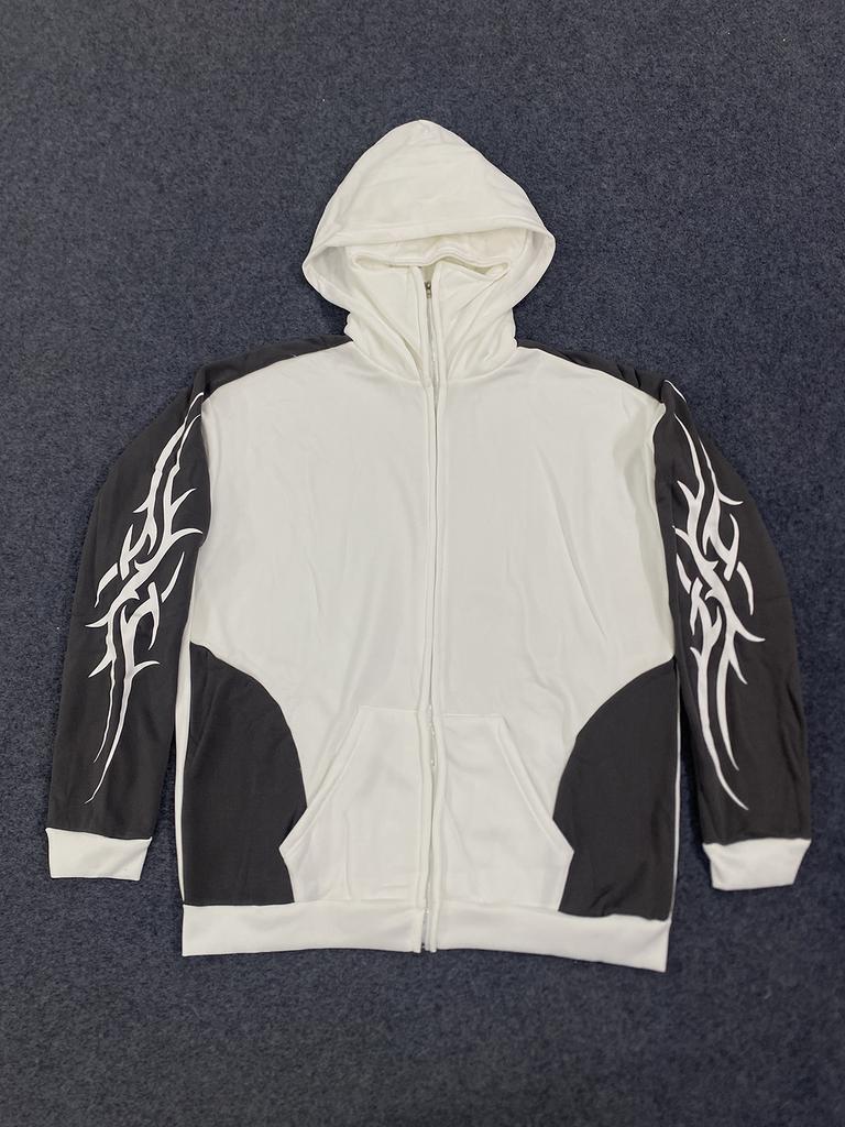 Men's Double Hood Colorblock Loose Trendy Hood Cardigan Zipper Hoodie