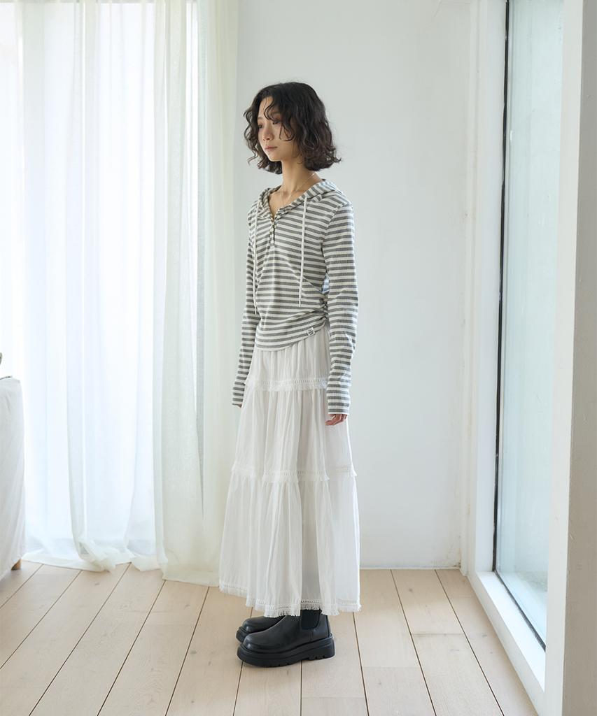 The Green Lab Tassel Frill Tiered Long Skirt [Ivory]