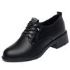 Spring Autumn Women Round Heel Shoes Square Heel Lace-free Office Pumps Work Party Shoe Black Comfortable Soft Leather Shoes
