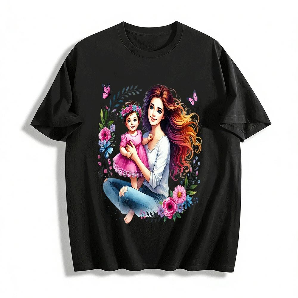 Mother And Daughter Print Casual T-Shirt Warm Parent-Child Top Pure cotton T-shirt XXS