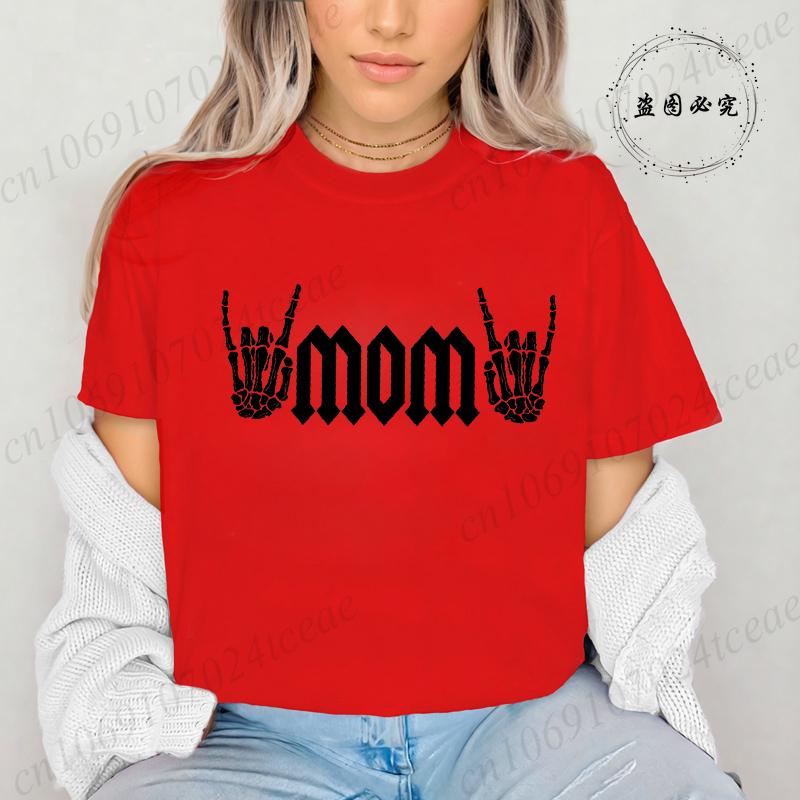 Rock Mama Printed T-Shirts for Women Funny Mama Outfit Gift Funny Graphic Shirt Short Sleeve Women Clothing Summer Fashion Tees
