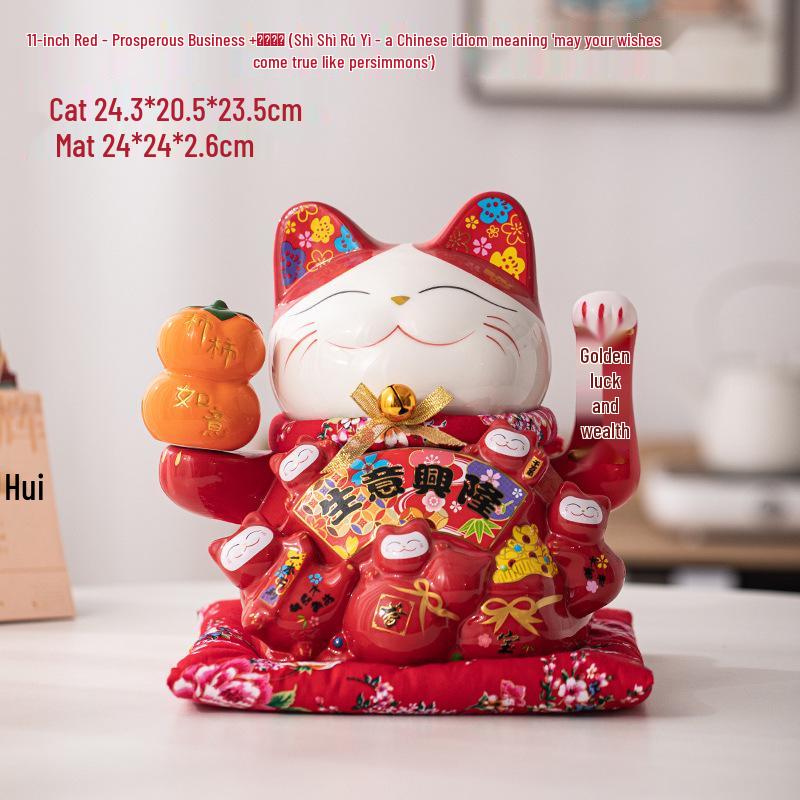 Ceramic Waving Fortune Cat Figurine for Home or Shop Decor