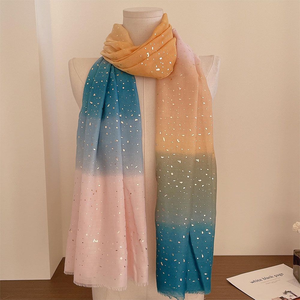 Gold Plated Star River Color Blocked Cotton and Hemp Scarf for Women Breathable and Fashionable Shawl Thin Edition