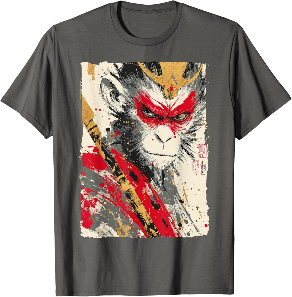 Sun Wukong Monkey King Fierce Japanese Art Graphic Tee Breathable Cotton Casual TShirt For Men