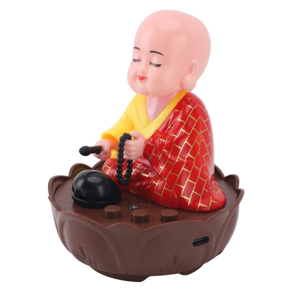 Musical Nodding Monk Figurine Decoration Moving Head Buddha Statue with USB Charging Cable