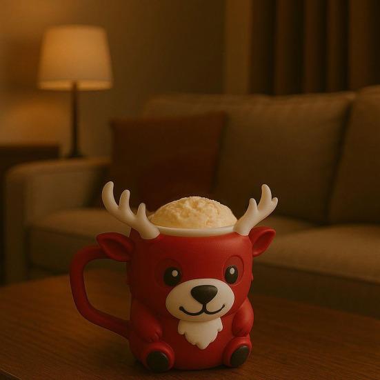 Reindeer Ice Cream Pint Holder with Spoon Slot Thermal Protection Cup Coaster Animal Shape Christmas Ice Cream Cup Holder