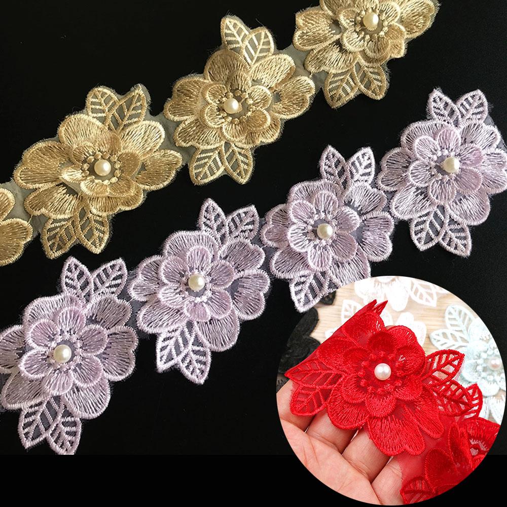 1Yard 3D Pearl Beaded Embroidered Lace Ribbon Stretchable For Vintage Collar Wedding Dress DIY Children's Costume Craft Supplies