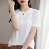 Chinese Style Modified Round Neck Thin Sweater Short-sleeved Women's National Trend Tandem Ice Silk Slit Top Fashionable Versatile T-shirt