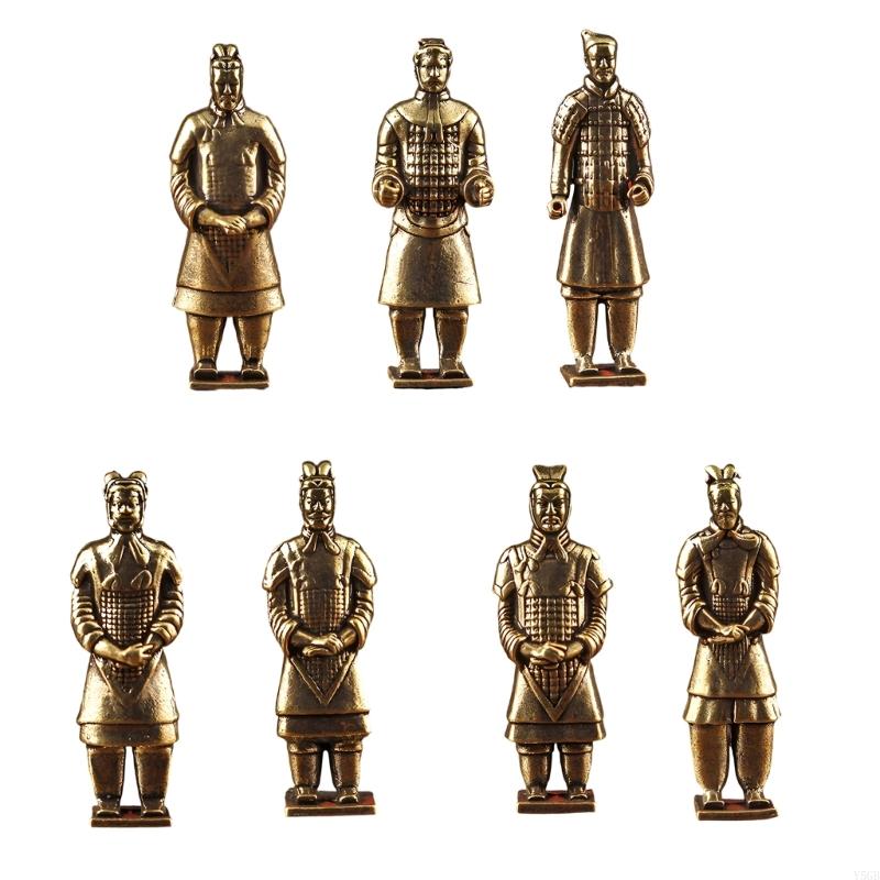 Terracotta Soldier Figurine Decors Brasses Miniature Chinese Soldier Ornament for Desk Shelf Study Room Office Display and Y5GB