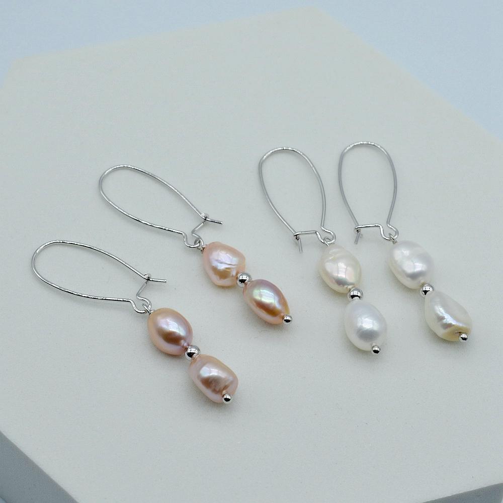 Simple Earrings Natural Freshwater Pearls 925 Silver Hook Earrings White/Purple Baroque Pearl Women's Earrings