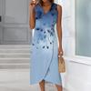 Women's Casual V-Neck Spring/Summer Sleeveless Button Retro Print Dress