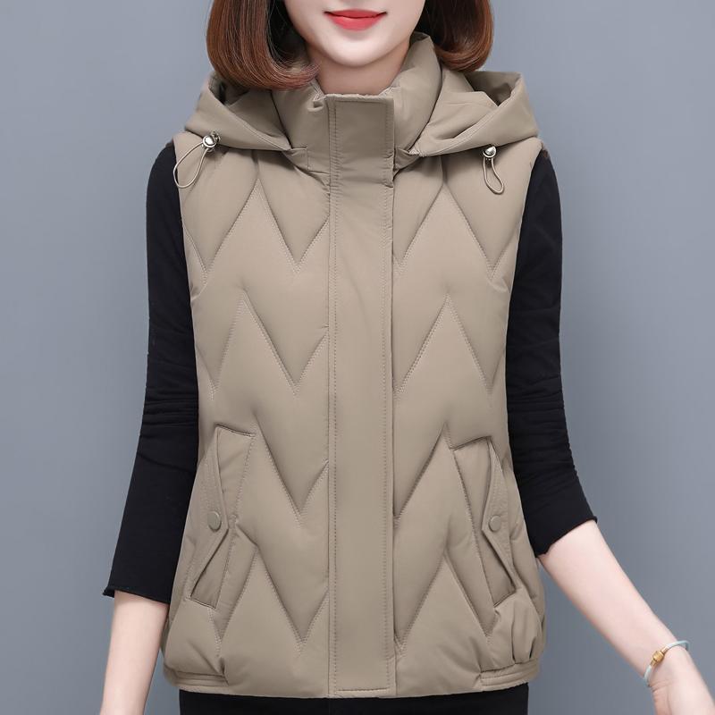 

Зимние женские жилеты с капюшоном, теплые безрукавки, женские повседневные короткие пальто L хаки