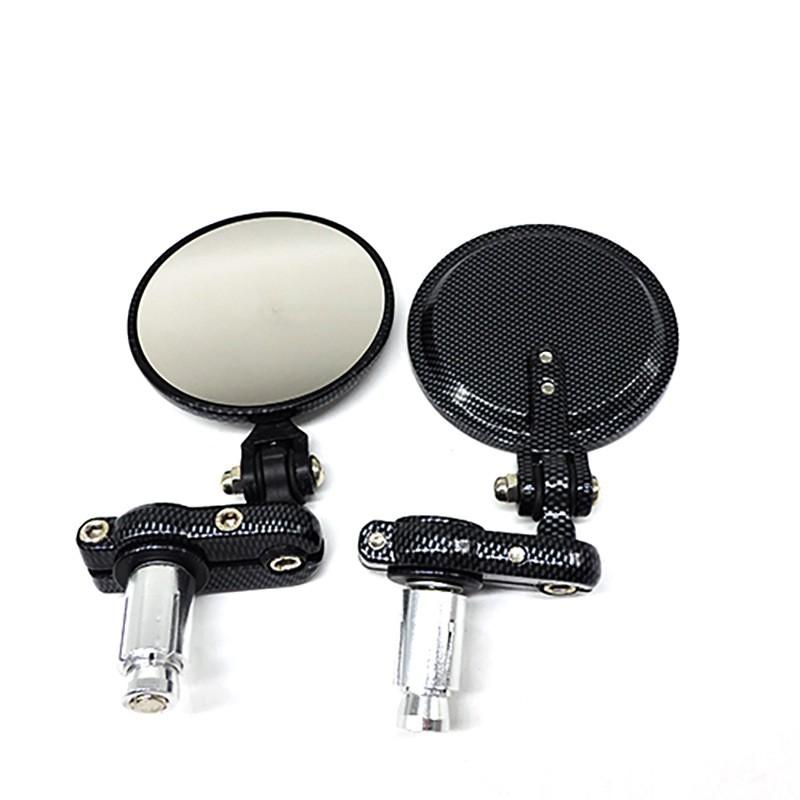 Aluminum Retro Folding Handlebar Mirror Motorcycle - Black Chrome Round Pair H-001-B