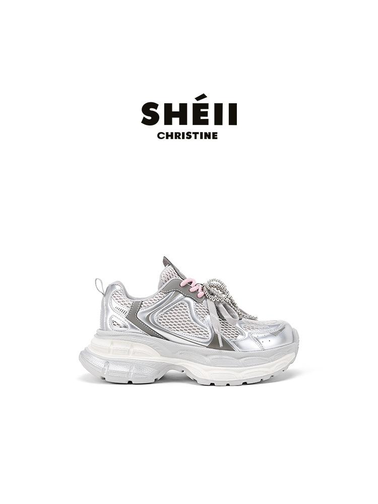 

Cowhide version Su Yinyin of the same 7cm genuine leather double-layer thick-soled heightening gray casual sports shoes female dad shoes 35