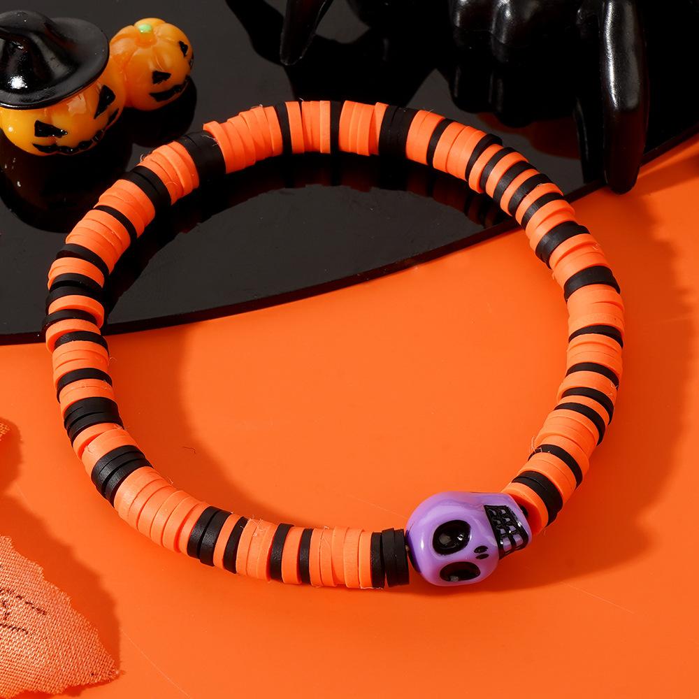 Оранжевые Черепа Призраки Разноцветные Глиняные Браслеты с Бусинами Для Женщин Детей Хэллоуин Аксессуары Милые Креативные Праздничный Подарок
