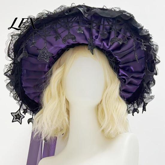 Black Lace Witch Hat Gothic for Women, Dark Lolita Style Halloween Costume Accessory, Lightweight with & Bow, Adjustable Headwear Cosplay Parties