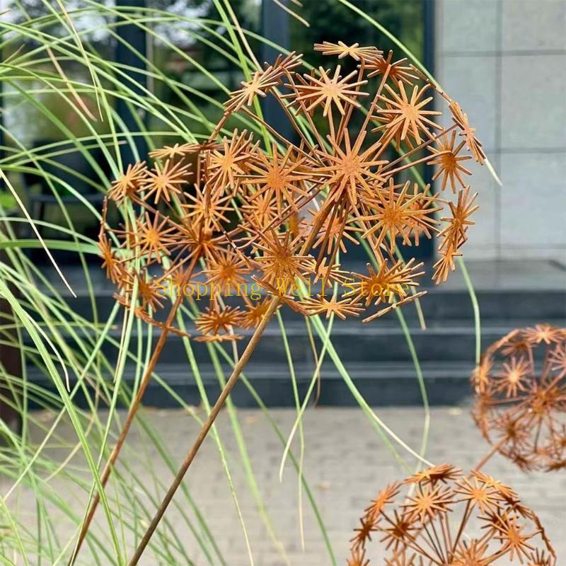 KX4B Rusty Garden Decorative Stakes Metal Flower Garden Decoration Plant Decoration