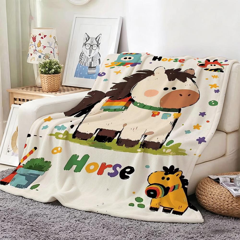 Painting Cute Pony Throw Lightweight 240G Flannel Blanket Soft Skin-Friendly For Summer Cooling
