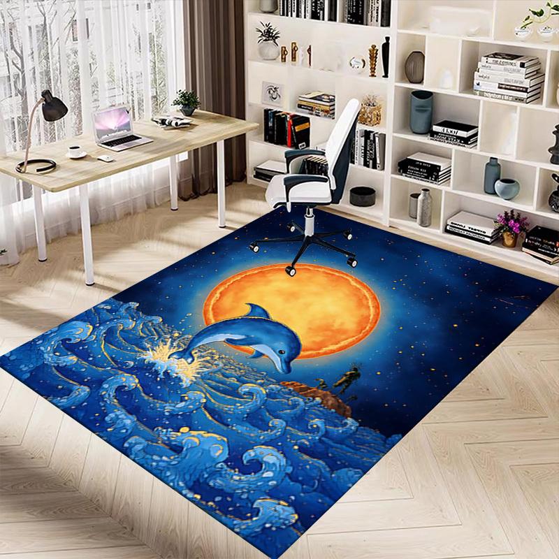 1PC Dolphin Moon Carpet Office Rug Mat Home Decor Area Carpet Festival Gift Office Desk Chair Carpet Longlasting Material