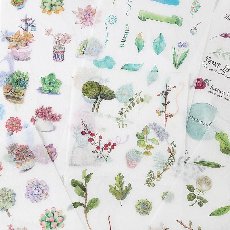 6 Sheet Cartoon Green Plant Sticker Kawaii Transparent Diy Diary Decorative Masking Stickers Scrapbook Stationery Student Gift