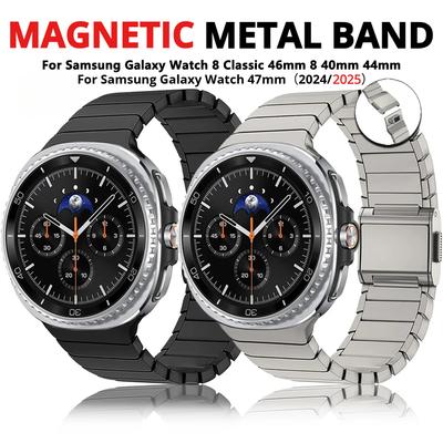Samsung Galaxy 8 40/44mm 8Classic 46mm için Manyetik Titanyum Bileklik SAMSUNG galaxy Ultra 47mm 2025 Kordon için Paslanmaz Çelik Metal Kordon