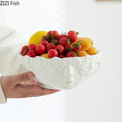 Girl Sculpture Fruit Bowl Creative White Storage Tray Dessert Plate Fruits Plate Living Room Coffee Table Household Fruit Tray