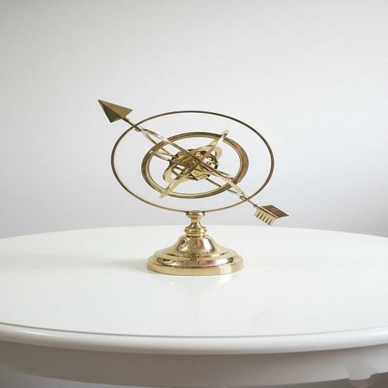 Brass Armillary Sphere Globe With Arrow  Nautical Maritime Astrolabe Desk Decor