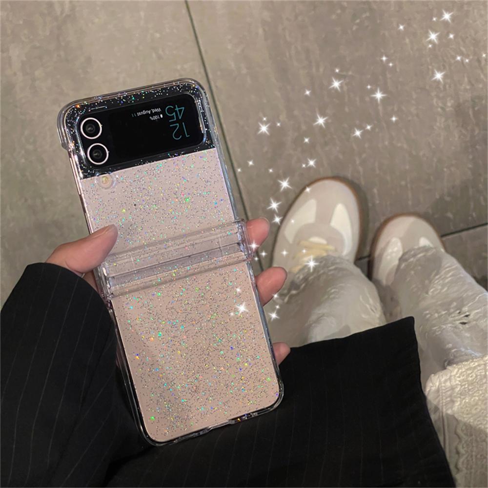 Y2K Cute Glitter Love Heart Transparent Case For Samsung Galaxy ZFlip 5 Z Flip6 Z Flip3 Z Flip 4 5G Clear Hard Protective Cover
