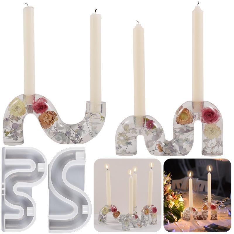 Top Quality Silicone Candle Holder Mold Crystal Mirror Epoxy Resin DIY Mould for Cement Gypsum Arched Candlestick Home Decor