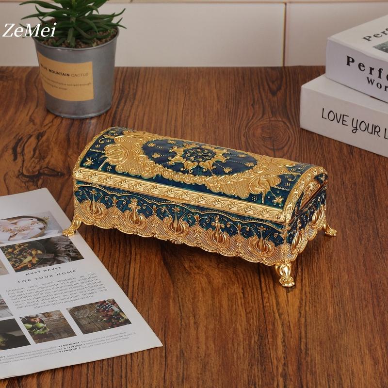 European Style Bracelet Storage Box Jewelry Organizer,Exquisite Patterns Alloy Card Ring Storage Box Dresser Display Couple Gift