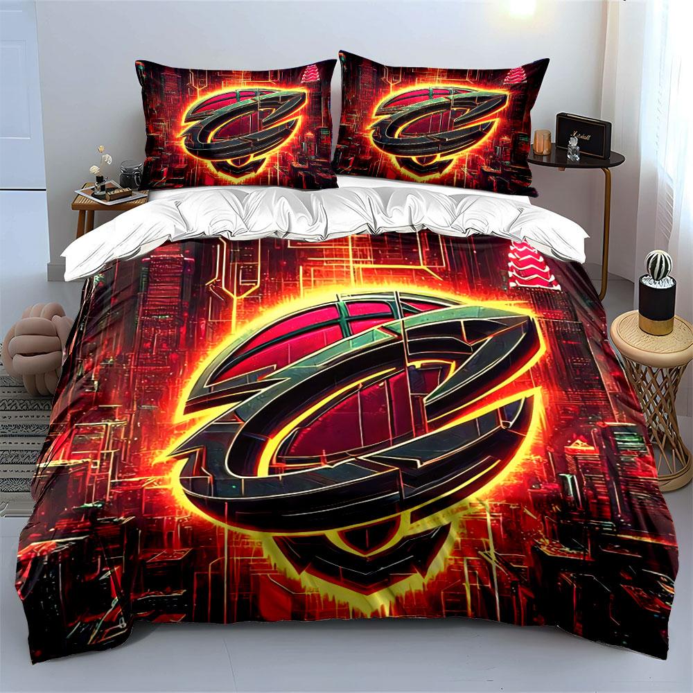 Futuristic Neon City Emblem Bedding Duvet Cover Set Duvet Cover Pillowcases  (1*Duvet Cover 2*Pillowcases, without duvet insert)