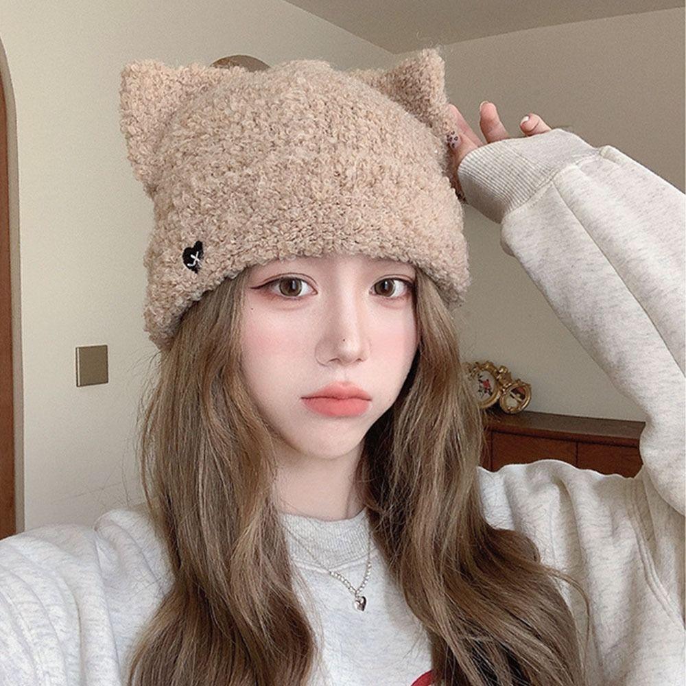 Warm Beanie Hat Fluffy Pullover Hats Winter Earmuffs Cap  for Women