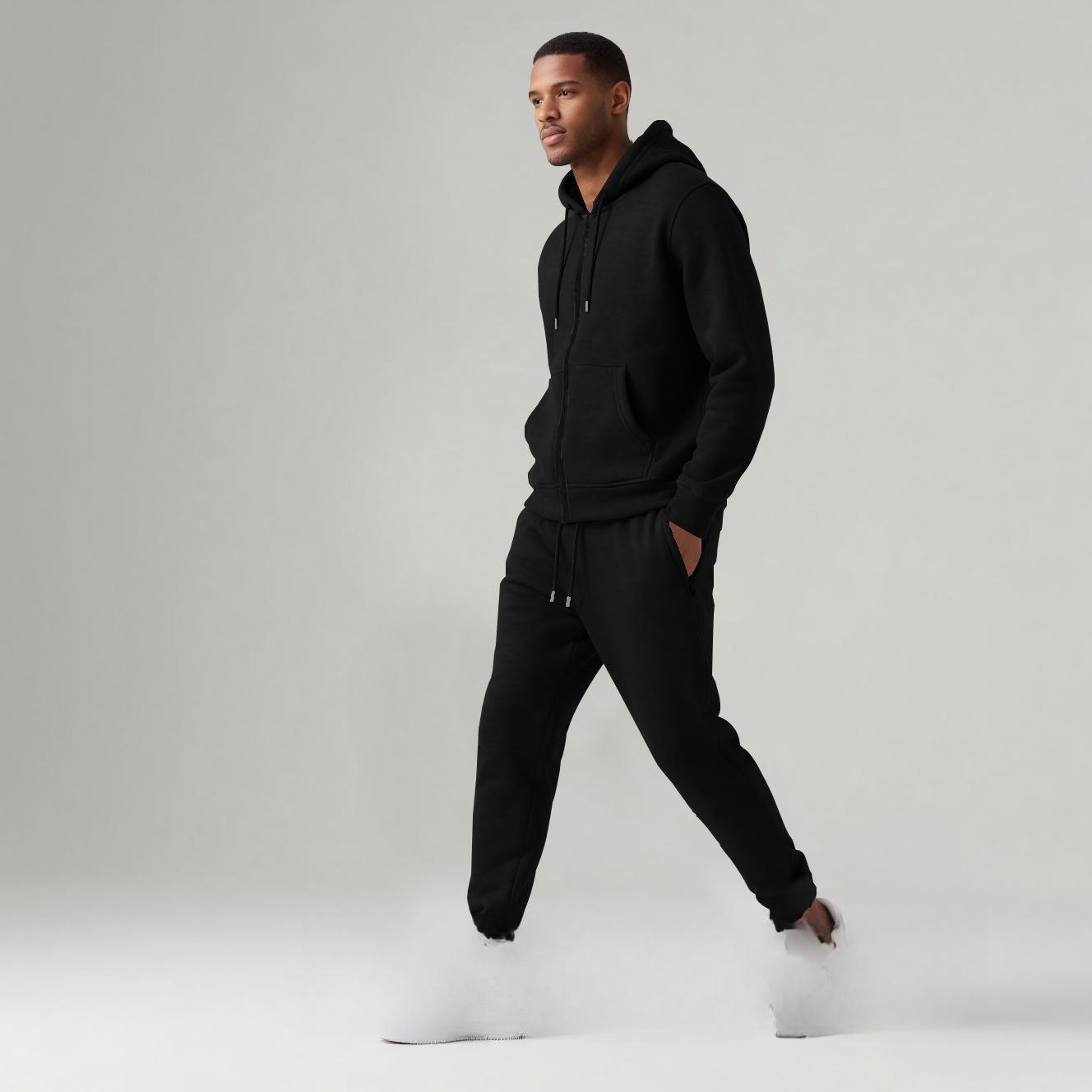 

Men s Zip-Up Hooded Sweatshirt and Jogger Pants Set in Dark Olive Green, Black, Khaki, Light Gray, Navy S чорний