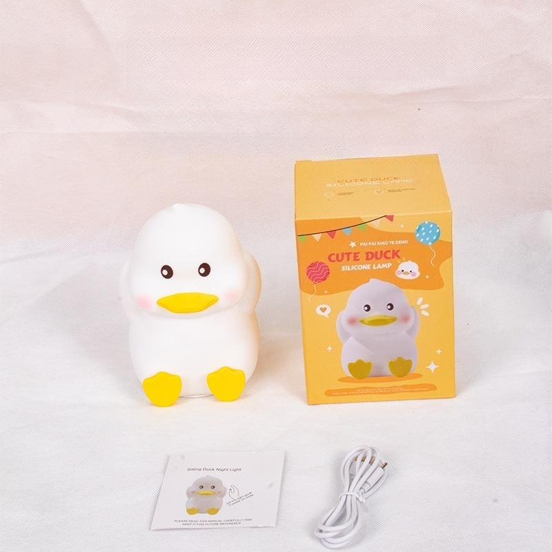 1pc Cute Duck Silicone Night Light with Timer and Dimmable Mode, USB Rechargeable, LED Seven-Color Silicone Night Light