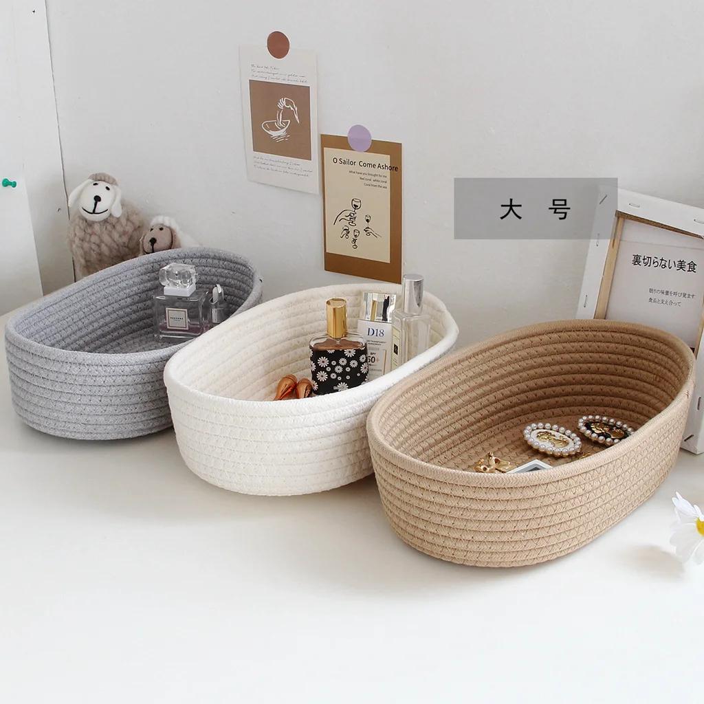 Nordic Cotton Rope Storage Baskets Woven Desktop Sundries Kids Toys Organizer Box Baby Dirty Clothes Laundry Basket Hamper