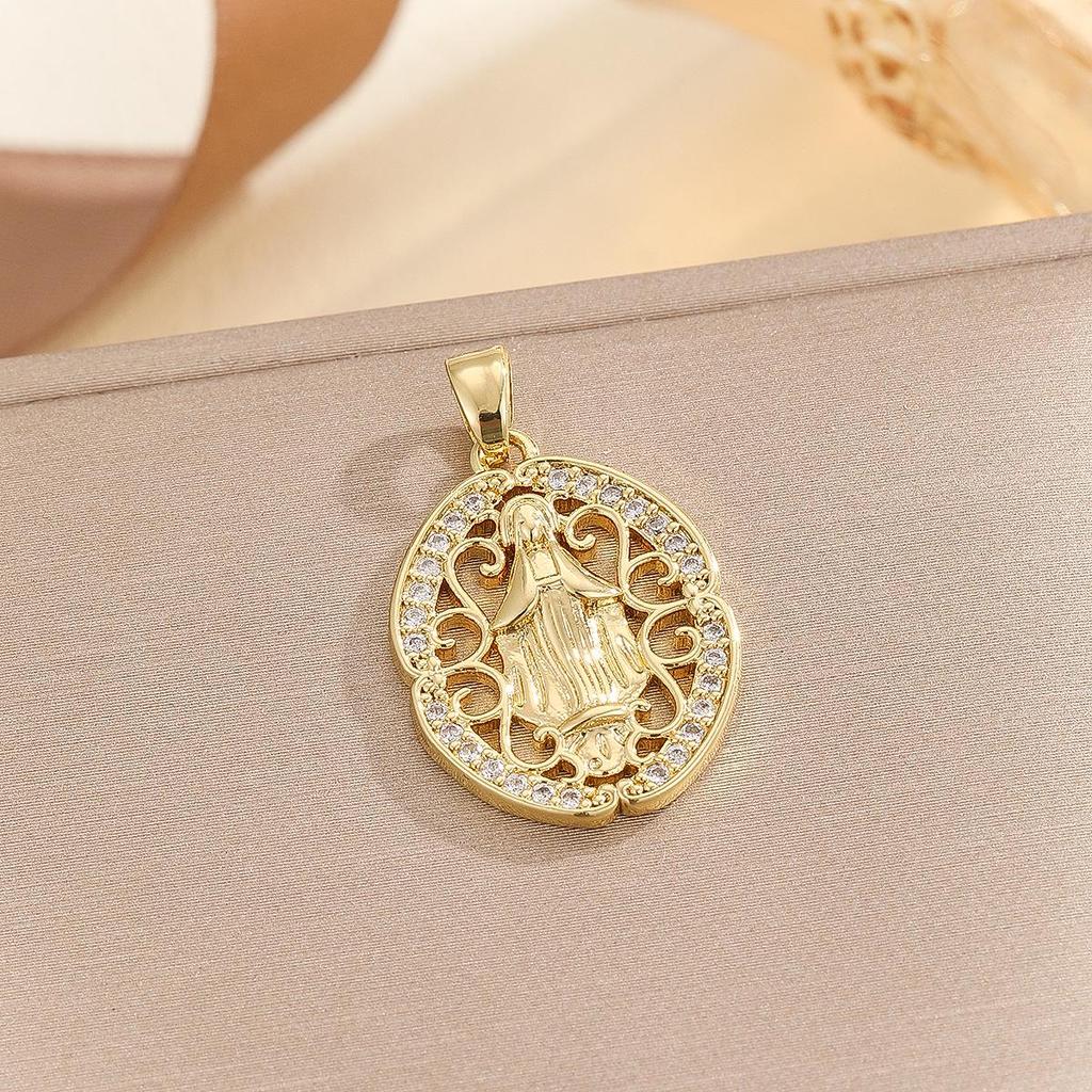 Přívěsek Panny Marie ve stylu Blízkého východu, vykládaný mědí a zirkony, s řetízkem z nerezové oceli - Evropská a americká móda