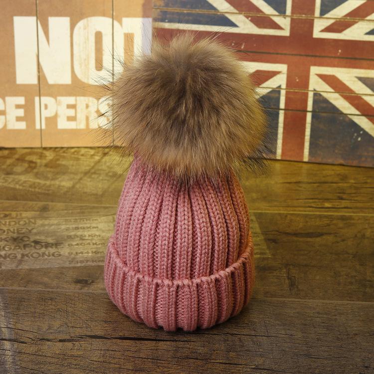 Factory Winter New Large Custom Hat Real Fur Knit Double Pom Pom Hat