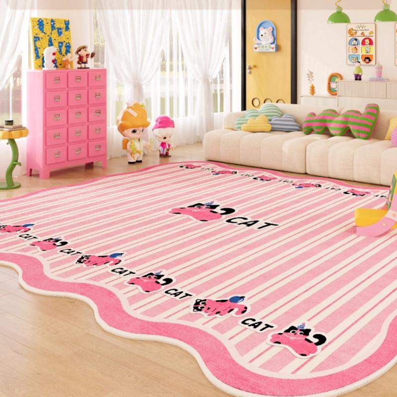 Dopamine Colorful Bedroom Decor Carpet Cartoon Style Carpets for Living Room Fluffy Soft Plaid Rug Home Thicken Pink Stripe Mat