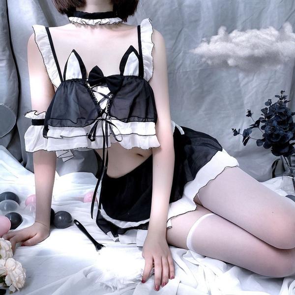 Frauen Lolita Nachtkleid Wickelrock Rüschen Dessous Japanisches Dienstmädchen Cosplay Kostüm Sexy