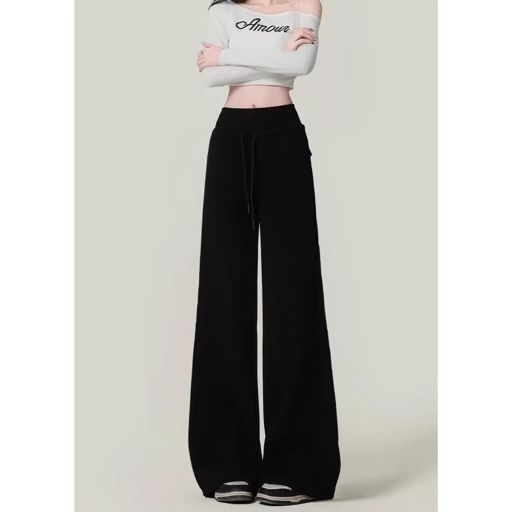 American Gray Wide-leg Casual Pants Women's Spring New High-waisted Loose-hanging Touching Pants