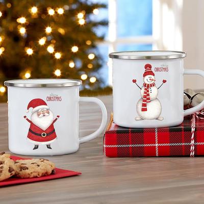 Santa Snowman Deer Penguin Print Coffee Cups Enamel Milk Juice Beer Cup Merry Christmas Mug Party Event Drink Mugs Xmas Eve Gift
