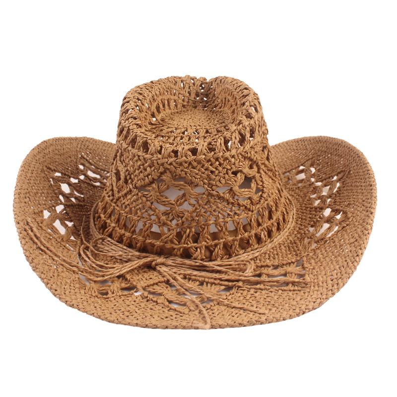 Fashion Hollow Jazz Hat Handmade Cowboy Straw Hat Summer Outdoor Travel Beach Hat for Men and Women Western Sunbonnet Straw Hat