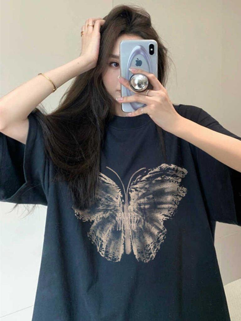 Women's Plus Size Retro Oversized Short Sleeve Mid-Length T-shirt