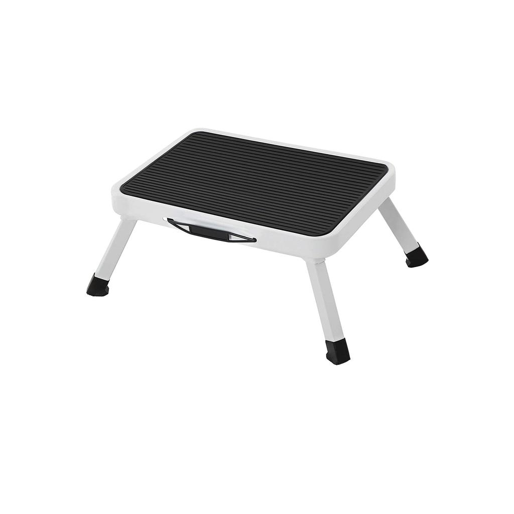 SONGMICS Step Ladder, Folding Step Stool, Steel, Meets EN 14183 Standard, Non-Slip Rubber Pad, for Bathroom, Kitchen, Load up to 150 kg