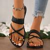 Fashion Gold Braided Cross Strap Flat Sandals for Women Roman Style Ring Toe Summer Slippers Woman Lightweight Outdoor Beach Slides 2025