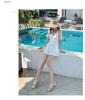 2025 Women’s Korean Skirt-Style One-Piece Swimsuit with Boxer Briefs, Conservative Tummy Control, Slimming Hot Spring Design.