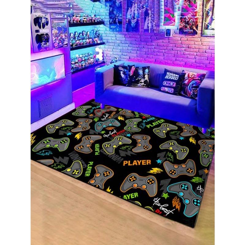 Gaming Teppich für Jungen Schlafzimmer und Wohnzimmer 3D Spielbereich Teppich mit Anti-Rutsch für Gamer Spielbereich und Spielzimmer Raumdeko