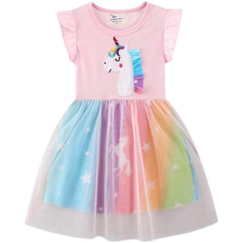 In Stock Summer Cartoon Cotton Short Sleeve Princess Dress Children's Clothing