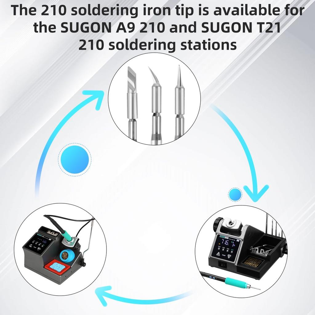 HengTianMei 210 Soldering Iron Tip Set-3pcs K, IS,I,Model.Suitable for SUGON A9 210, and T21 210 Soldering Station, Long Life, and Durability Solder